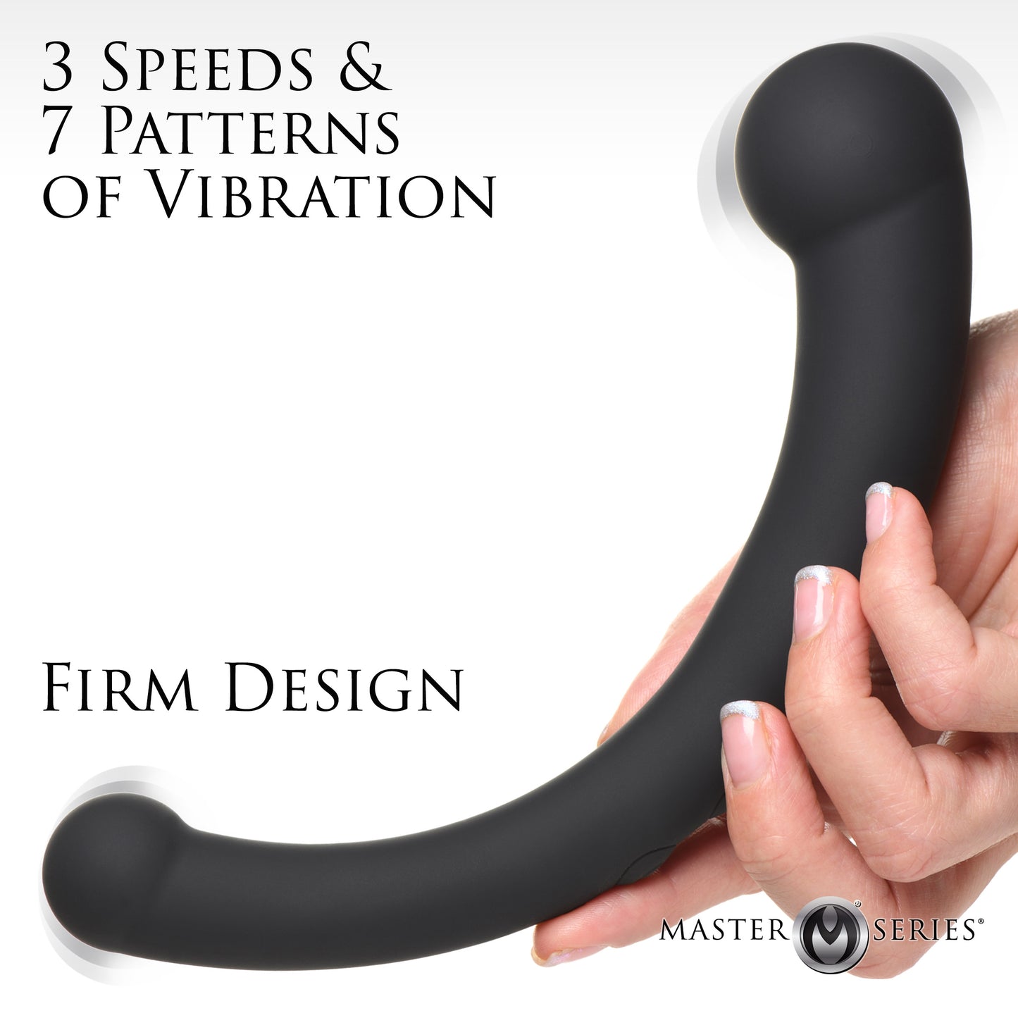 10X Vibra-Crescent Vibrating Silicone Dual-Ended Dildo - Silver